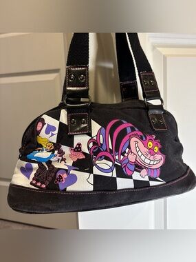 Disney Alice in Wonderland Cheshire Cat Black & Pink Canvas Satchel